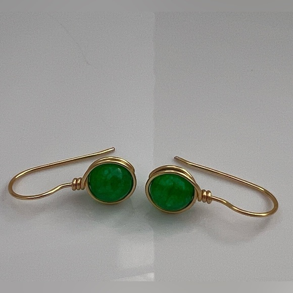 BRIGHT Green Agate and Gold Wire Wrapped Minimalist Earrings - Picture 10 of 11